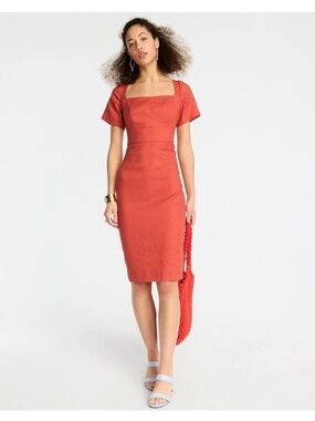J. Crew Terracotta Square-Neck Midi Sheath Dress